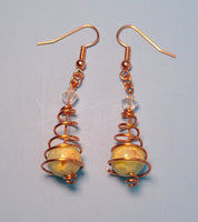 Image of copper earrings with round jasper beads and clear Austrian crystals