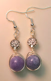 Silver wire wrapped earrings with Tree of Life beads and lavender round beads